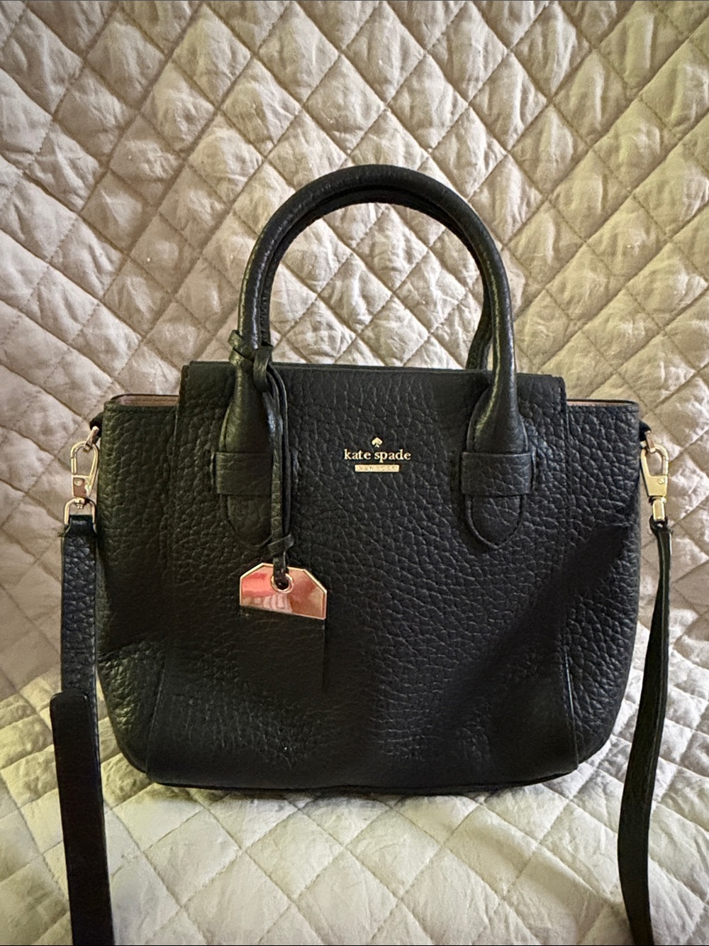 kate spade Black Pebbled Leather Satchel with Gold-Tone Accents